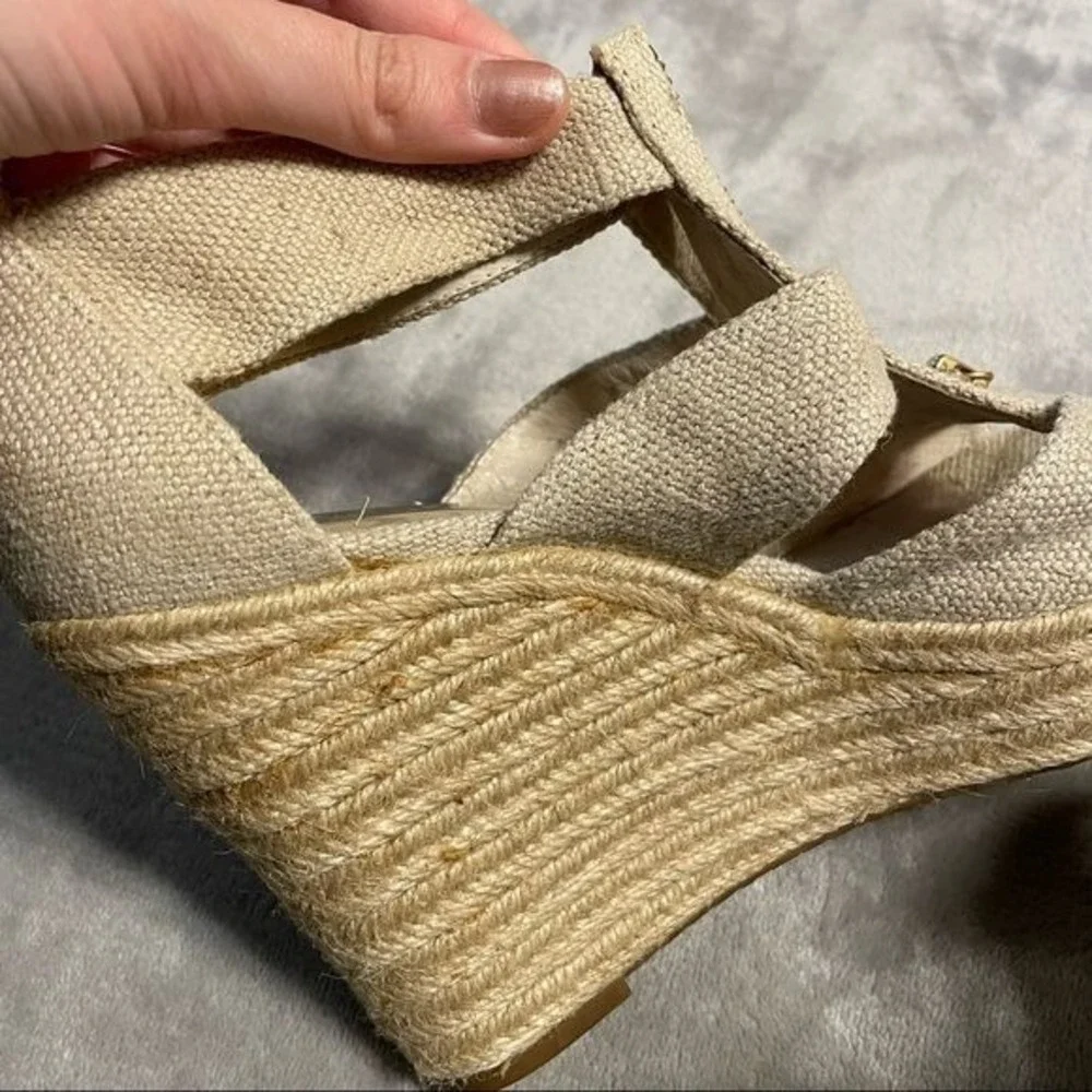 Michael Kors Espadrille Platform Wedge Sandals 8.5 Beige Women Canvas Jute Zip